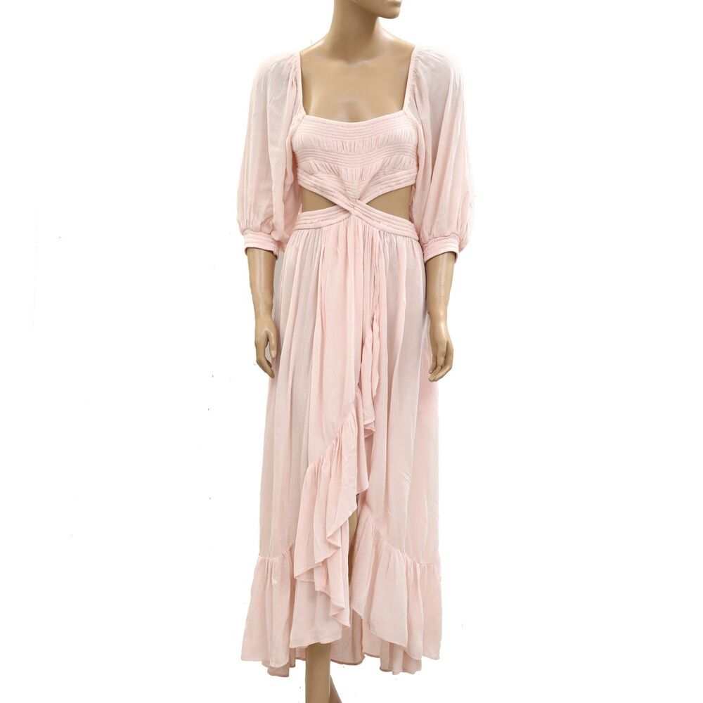 Free People Free-est Cross My Heart Midi Dress Smocked Cutout Resort XS 285078